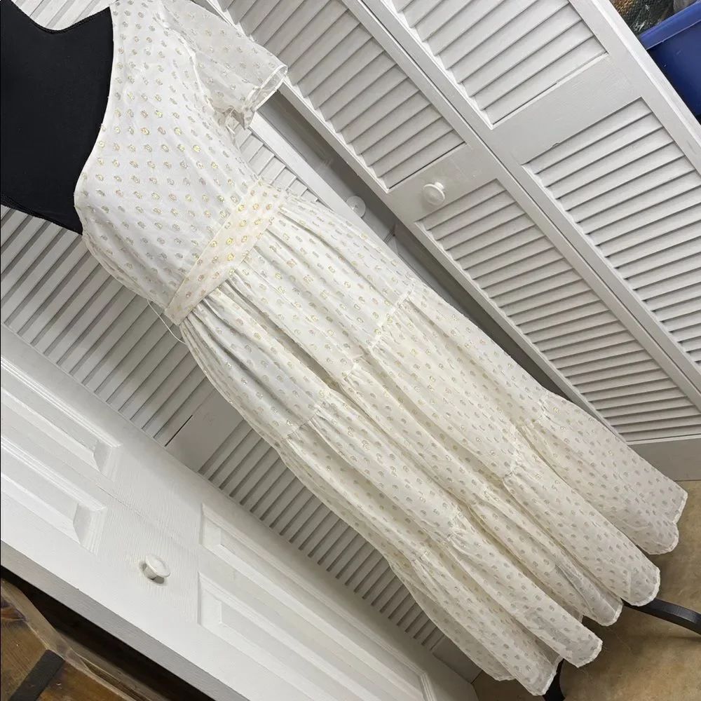 Lulu's Ivory One Shoulder Dress with Gold Accents